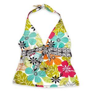 La Blanca Floral Halter Tankini Top Size 6 Bright Teal Pink Teal Orange